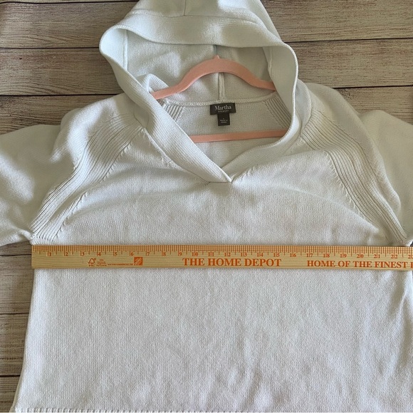 Martha Stewart Hooded White Sweater V Neck Large Pull Over Beachy Chunky - Picture 7 of 9